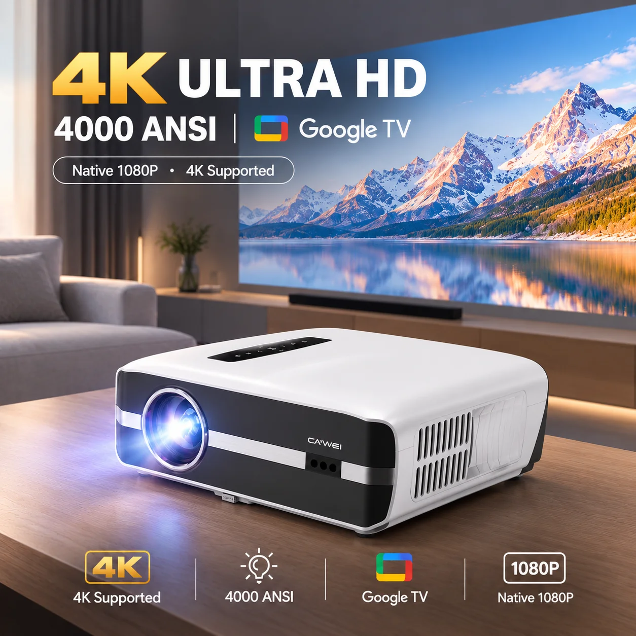 Home Cinema Laser Projector - New A9S 4k 4000ANSI Projector Auto