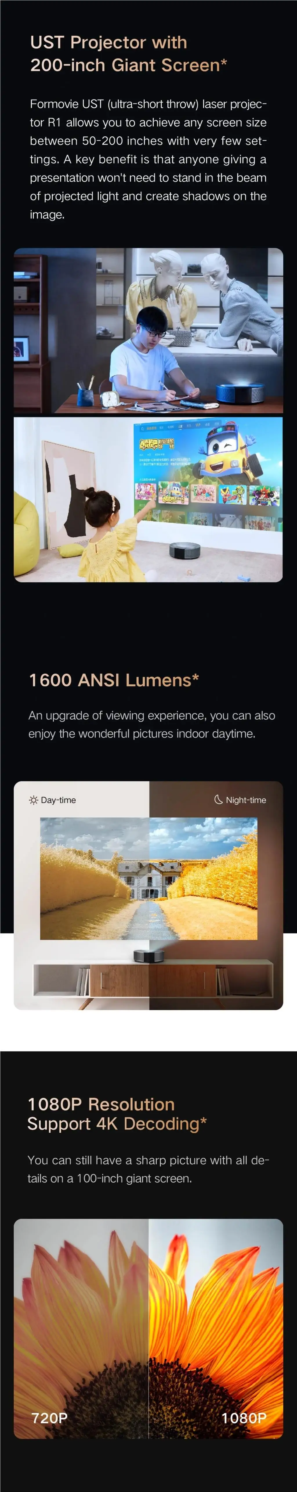 1600 ANSI Lumens Full HD UST L - Home Cinema Laser Projector recension och pris